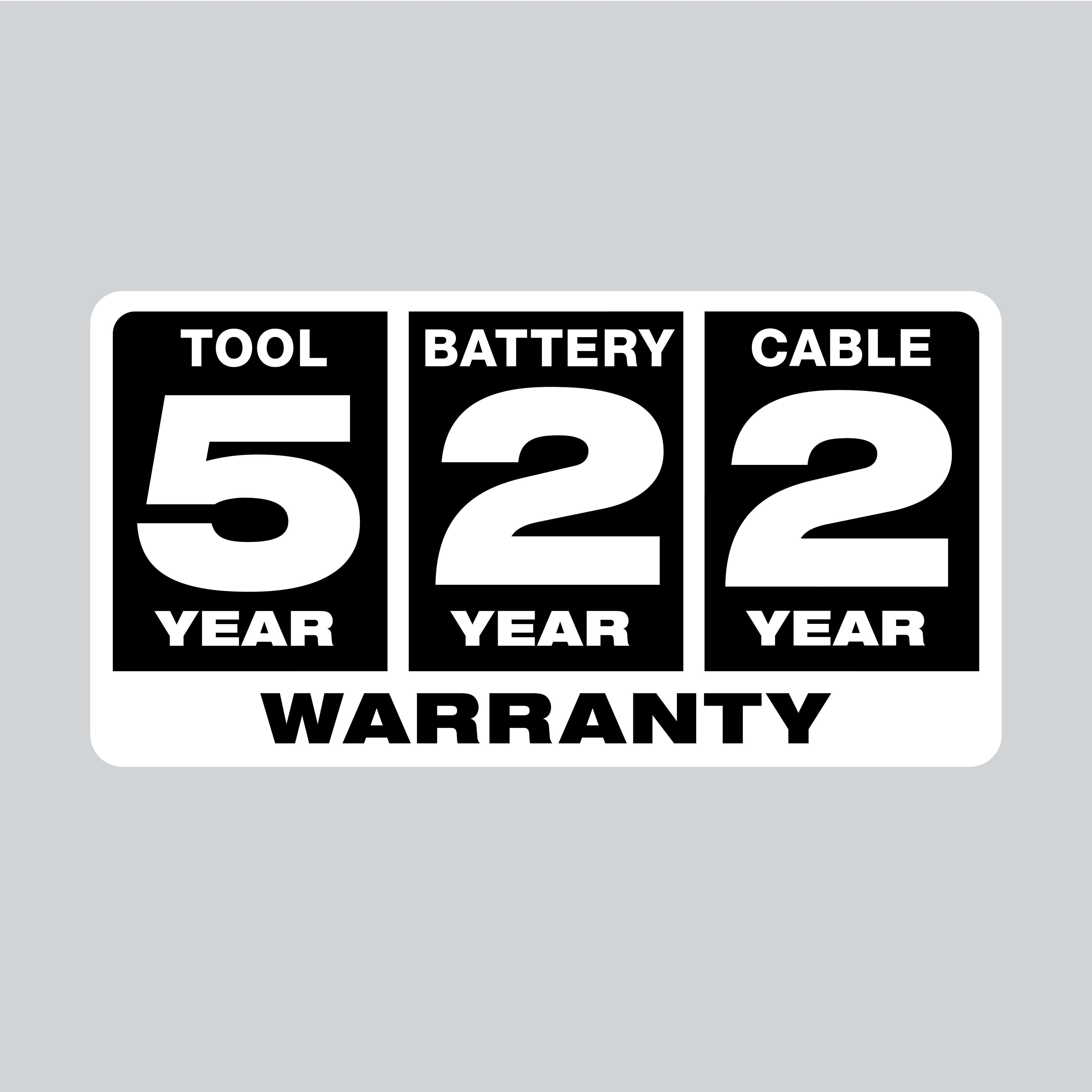 5 Year Tool, 2 Year Battery & 2 Year Cable Warranty