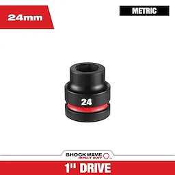 SHOCKWAVE Impact Duty 1" Drive 24MM Standard 6 Point Socket centered on a white background with text labels.