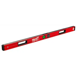 Milwaukee REDSTICK Digital Level with PINPOINT Measurement Technology, featuring a red body, two handles, and a digital display.