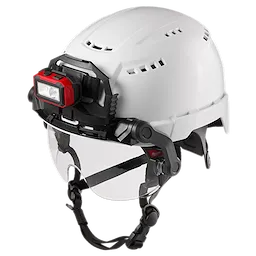 BOLT Eye Visor Clear Coat Lens attached to a Milwaukee Safety Helmet