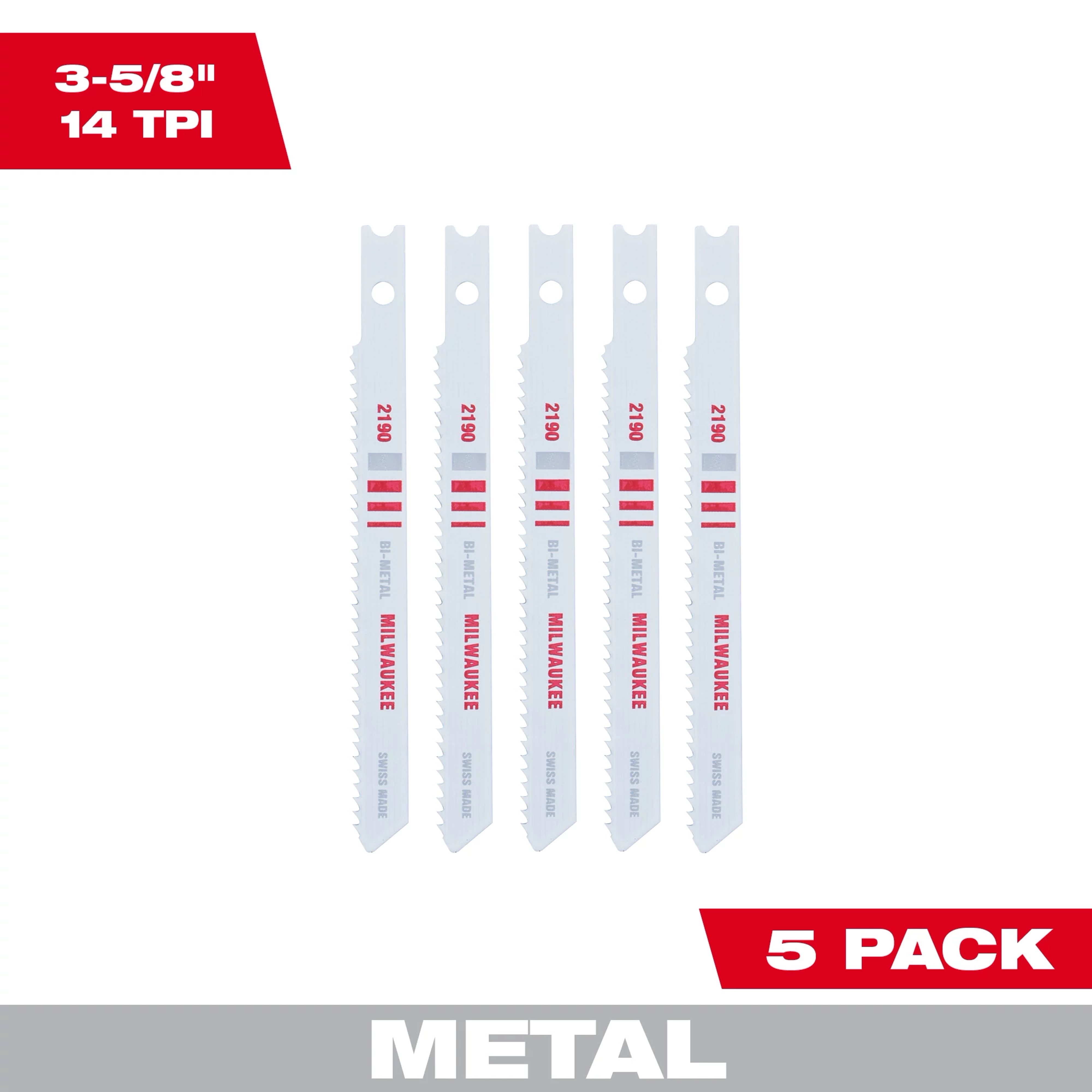 3-5/8" 14TPI U-Shank Metal Cutting Bi-Metal Jig Saw Blades 5PK, featuring five blades designed for cutting metal.