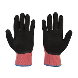 Cut Level 2 Winter Dipped Gloves - XL with black palms and red knitted cuffs, displayed with palms facing forward.