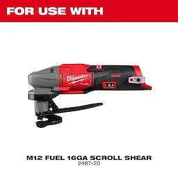 M12 FUEL 16 Gauge Scroll Shear Replacement Blade Set shown with compatible M12 FUEL 16GA Scroll Shear tool.