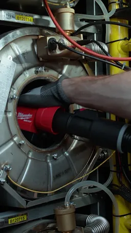 Milwaukee AIR-TIP Boiler Coil Cleaning Brush in use.