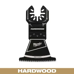 Milwaukee OPEN-LOK 1-3/8" HCS Japanese Tooth Pro-Curve Hardwood Blade, black with "HARWOOD" and "PRO-CURVE" text, on white background.