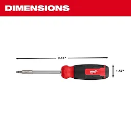 14-in-1 TORX Multi-Bit Screwdriver with a red and black handle. It measures 9.11 inches in length and 1.57 inches in width.