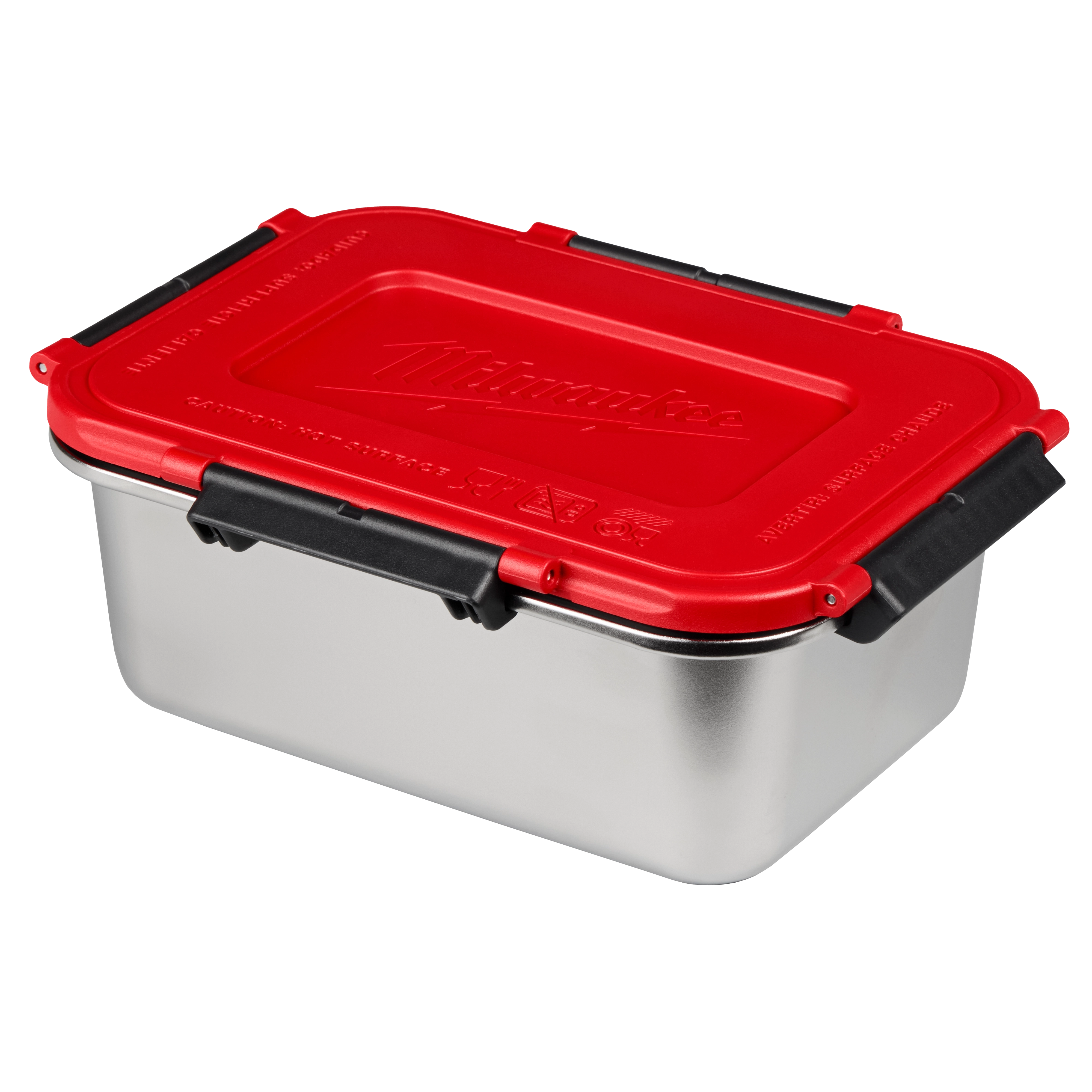 3PC Stainless Steel Containers for M18 Jobsite Lunch Warmer with red lid and black side latches.