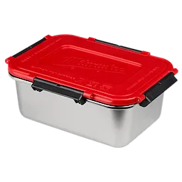 3PC Stainless Steel Containers for M18 Jobsite Lunch Warmer with red lid and black side latches.