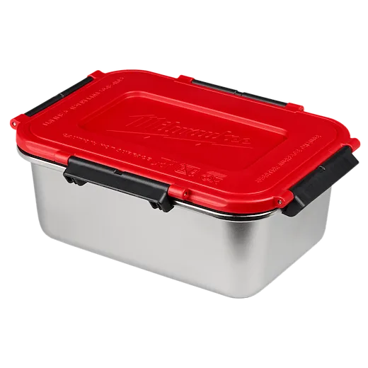3PC Stainless Steel Containers for M18 Jobsite Lunch Warmer with red lid and black side latches.