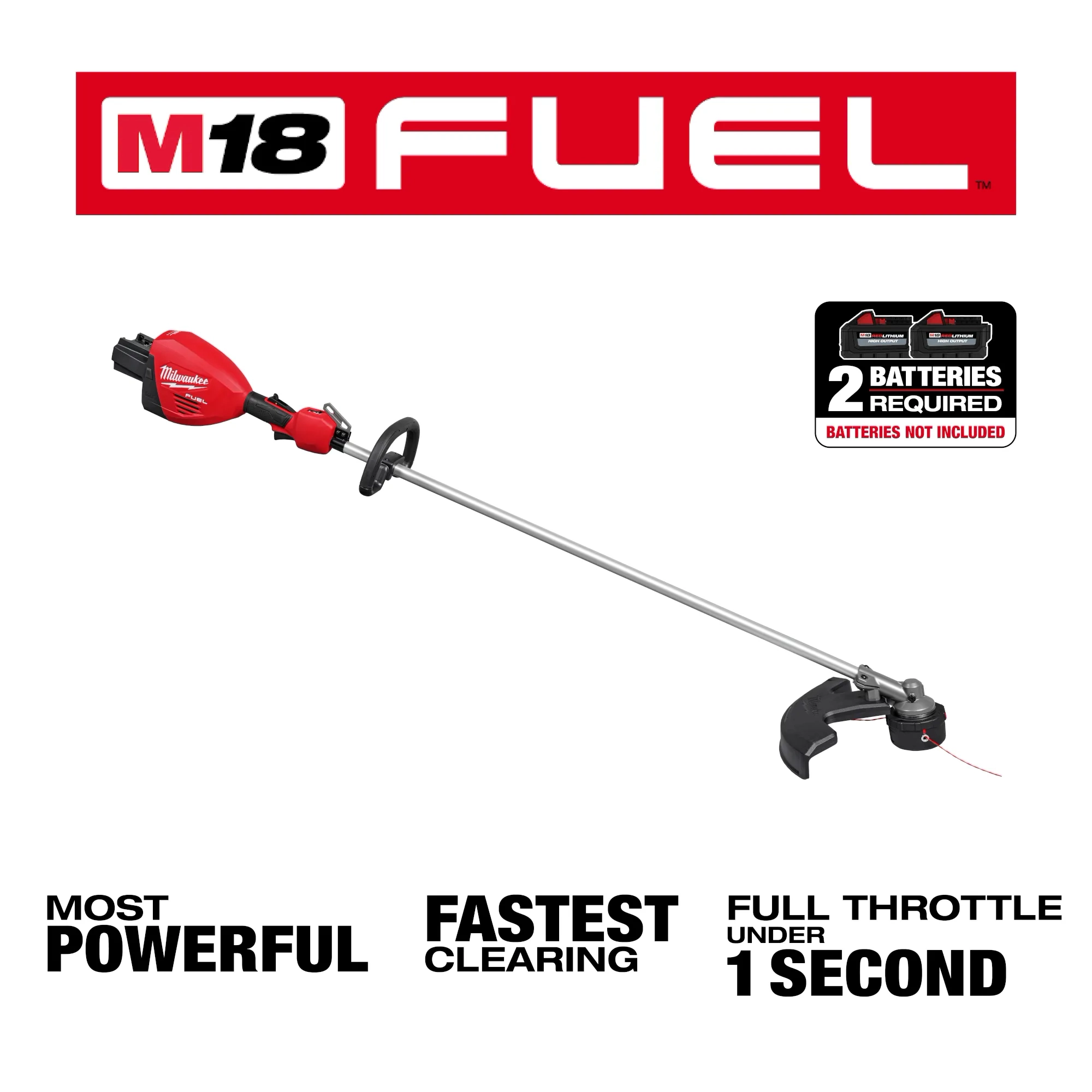 Image of the Milwaukee M18 FUEL 17” Dual Battery String Trimmer highlighting its USPs