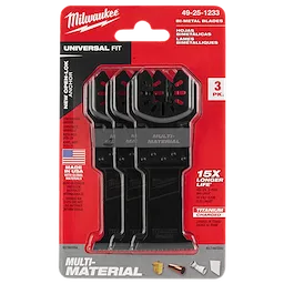 Milwaukee Open-Lok 1-3/8" Titanium Charged Bi-Metal Multi-Material Multi-Tool Blade 3PK, universal fit with 15x longer life.