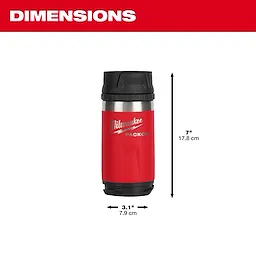 Red PACKOUT 12oz Insulated Bottle with Sip Lid, dimensions: 7 inches (17.8 cm) tall, 3.1 inches (7.9 cm) in diameter.