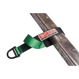 50LBS Anchor Strap looped around a metal beam, features a green and black strap with a black metal carabiner at one end.