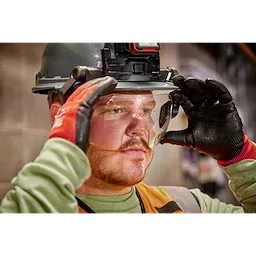 Worker wearing the BOLT Eye Visor CLear Dual Coat Lens on the job site