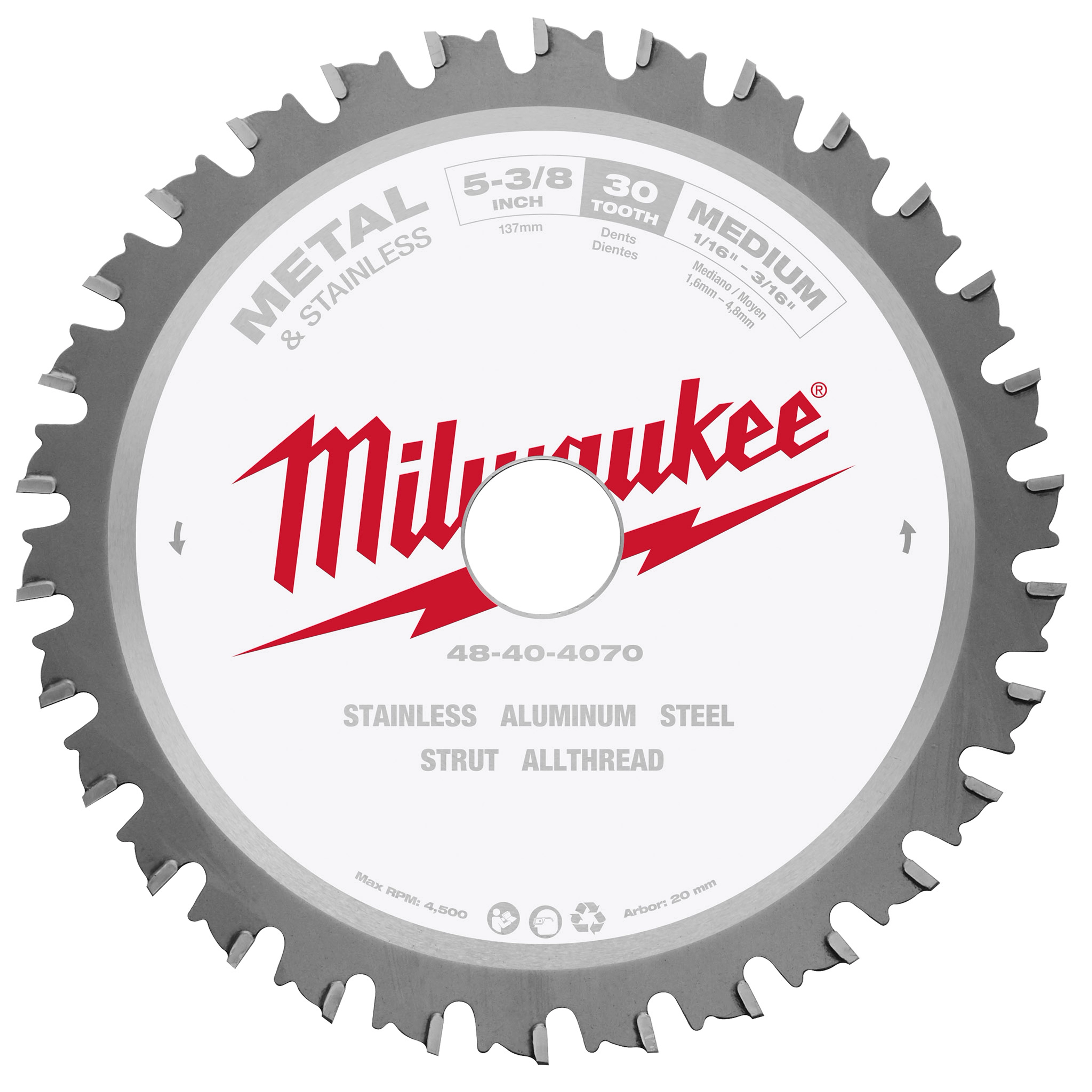 5-3/8" 30T Metal Cutting Circular Saw Blade with 20mm Arbor, designed for cutting stainless steel, aluminum, and other metals.