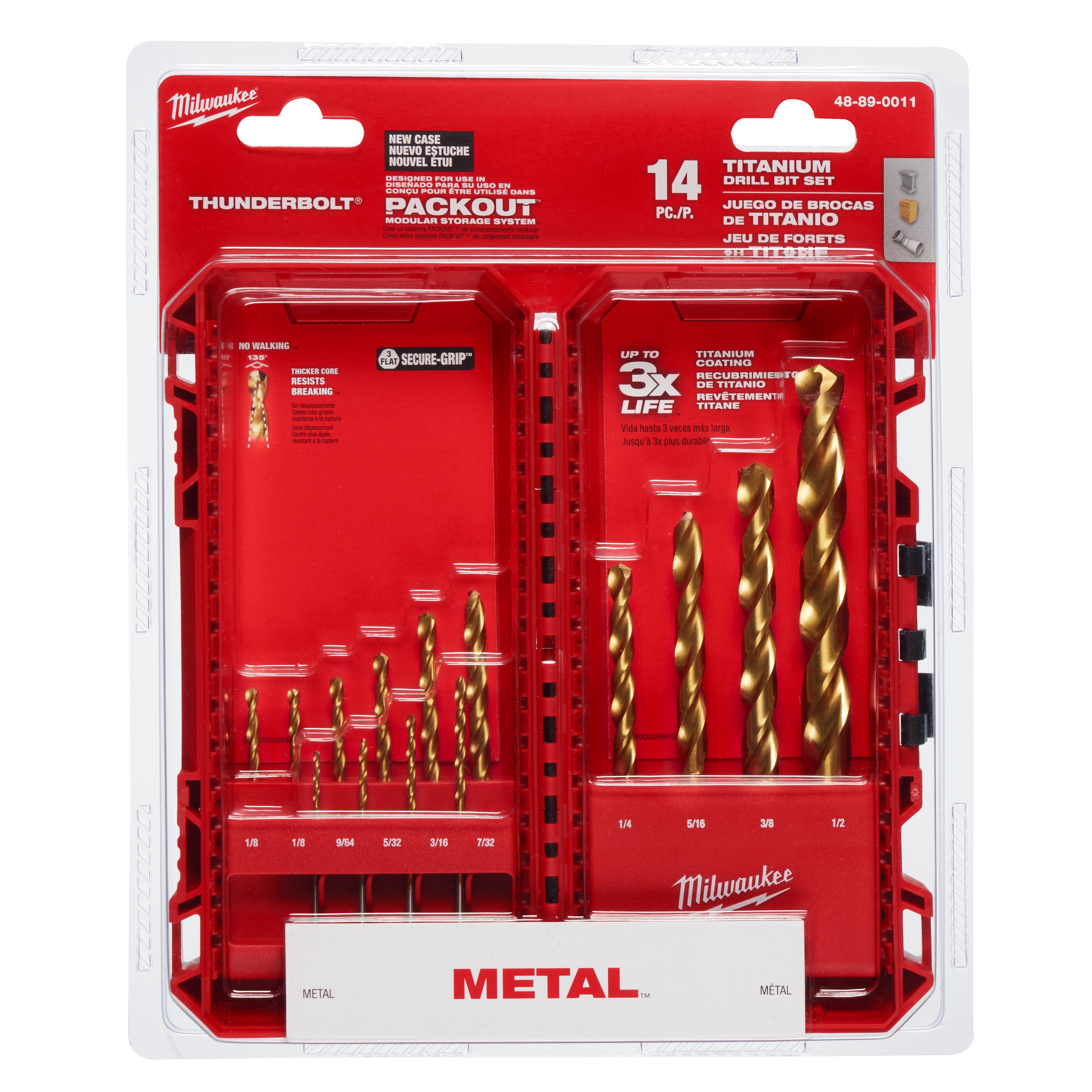 THUNDERBOLT Titanium Drill Bit Set – 14PC includes a variety of metal drill bits in a red plastic case, labeled for sizes.