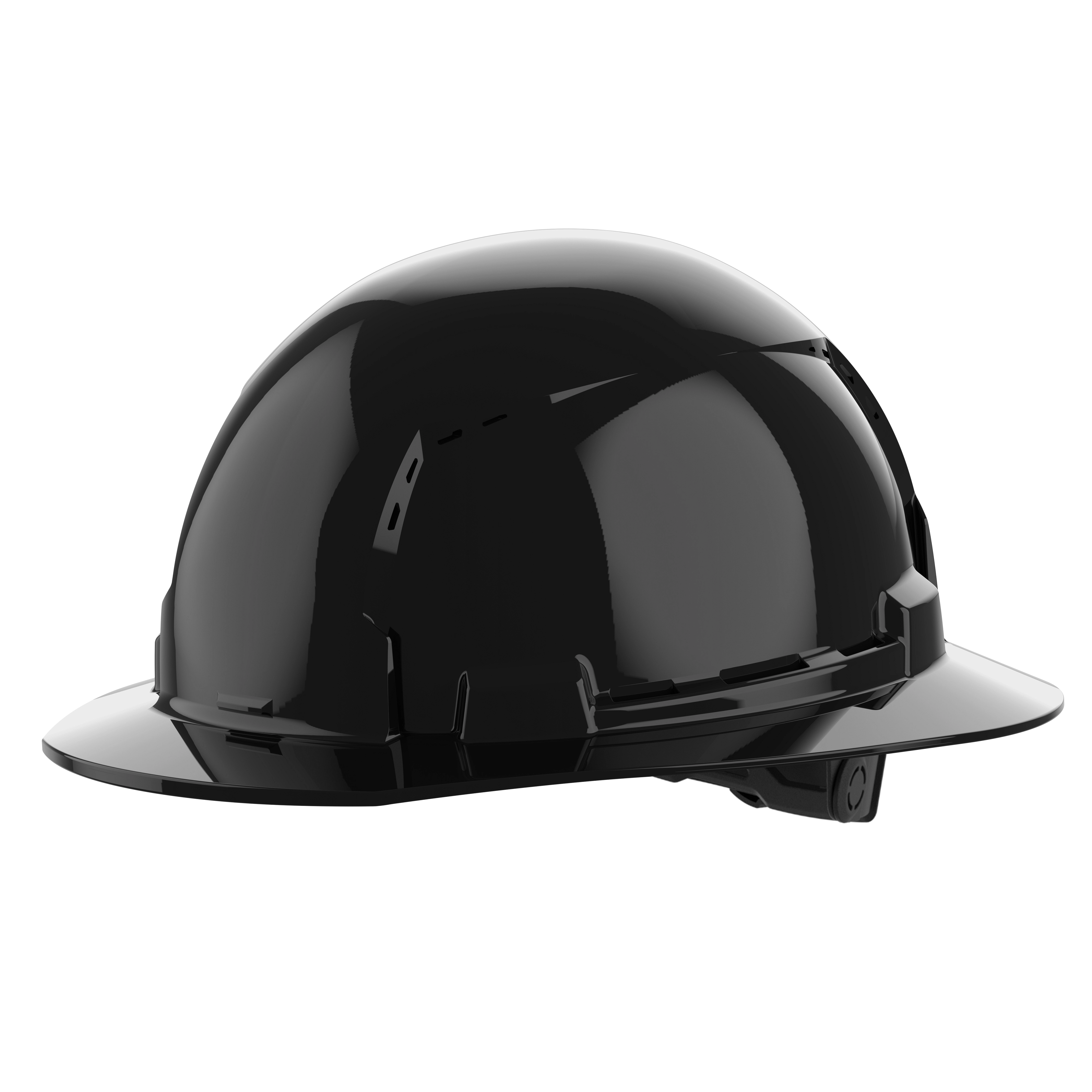 BOLT Black Full Brim Vented Hard Hat w/6pt Ratcheting Suspension (USA) - Type 1, Class C on a plain background