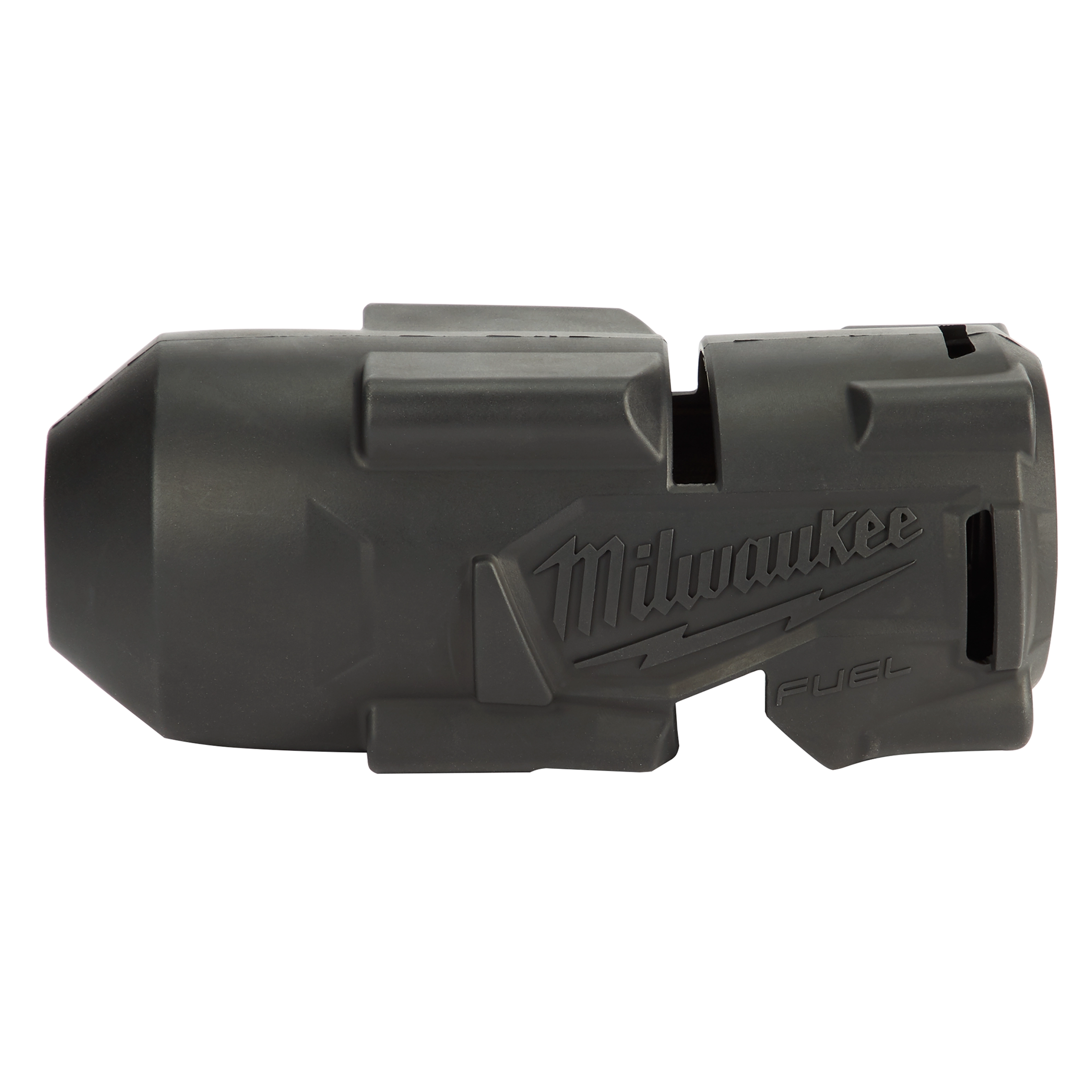 Milwaukee M18 FUEL HTIW Protective Boot is a black, rubberized cover designed to protect high-torque impact wrenches. It features the Milwaukee logo and FUEL branding on the side.