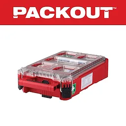 A red 79PC Class A Type III PACKOUT First Aid Kit with a clear lid and organized compartments, featuring a handle for portability.