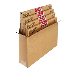 A cardboard box containing multiple packaged Thick Metal Extreme Bandsaw Blade 100 packs stacked vertically.
