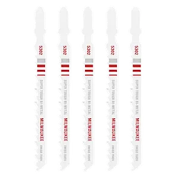 4" 6 TPI Bi-Metal Jig Saw Blade (5 PK) set with red and grey markings. The blades have white background and jagged teeth.