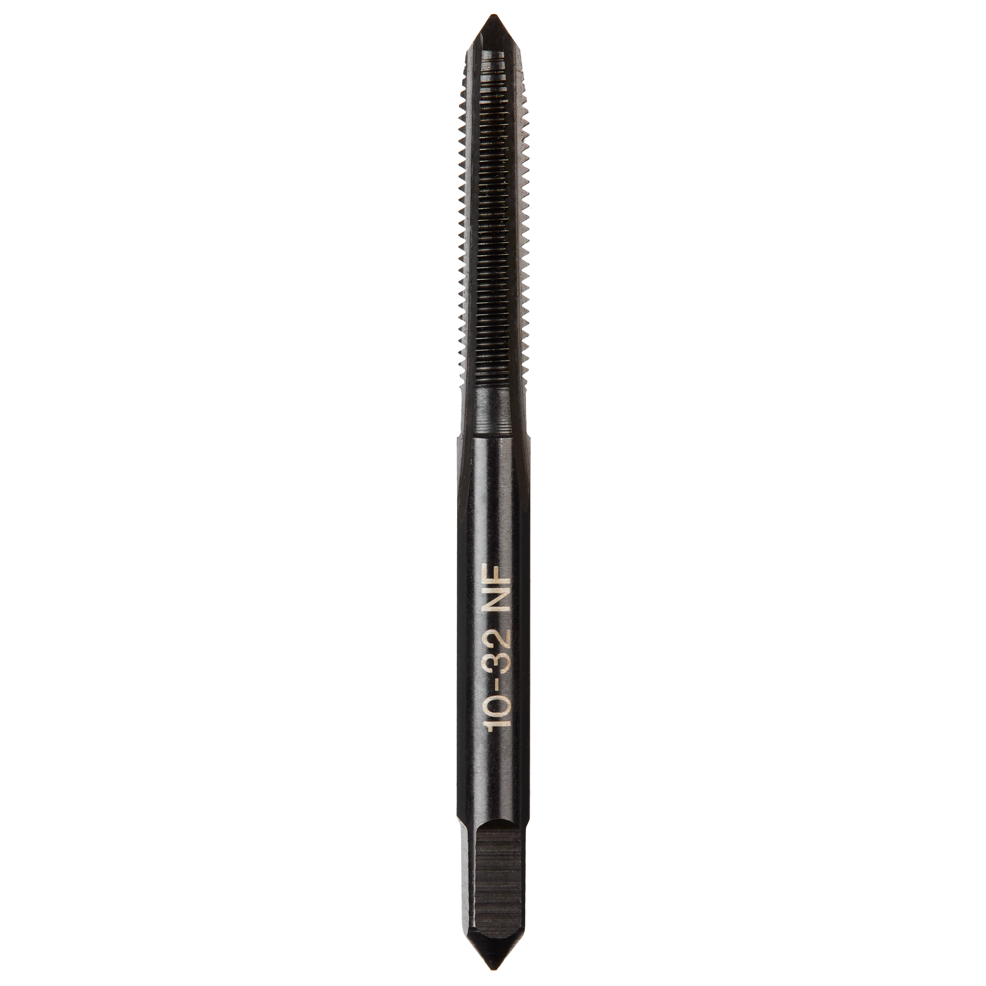 10-32 NF Straight Flute Plug Tap, a metal tool with straight flutes and marked with the product code in white text.