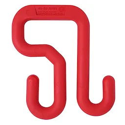 Red plastic 3-inch bucket hook with two prongs and a warning label indicating it is not for human support or lanyard use.