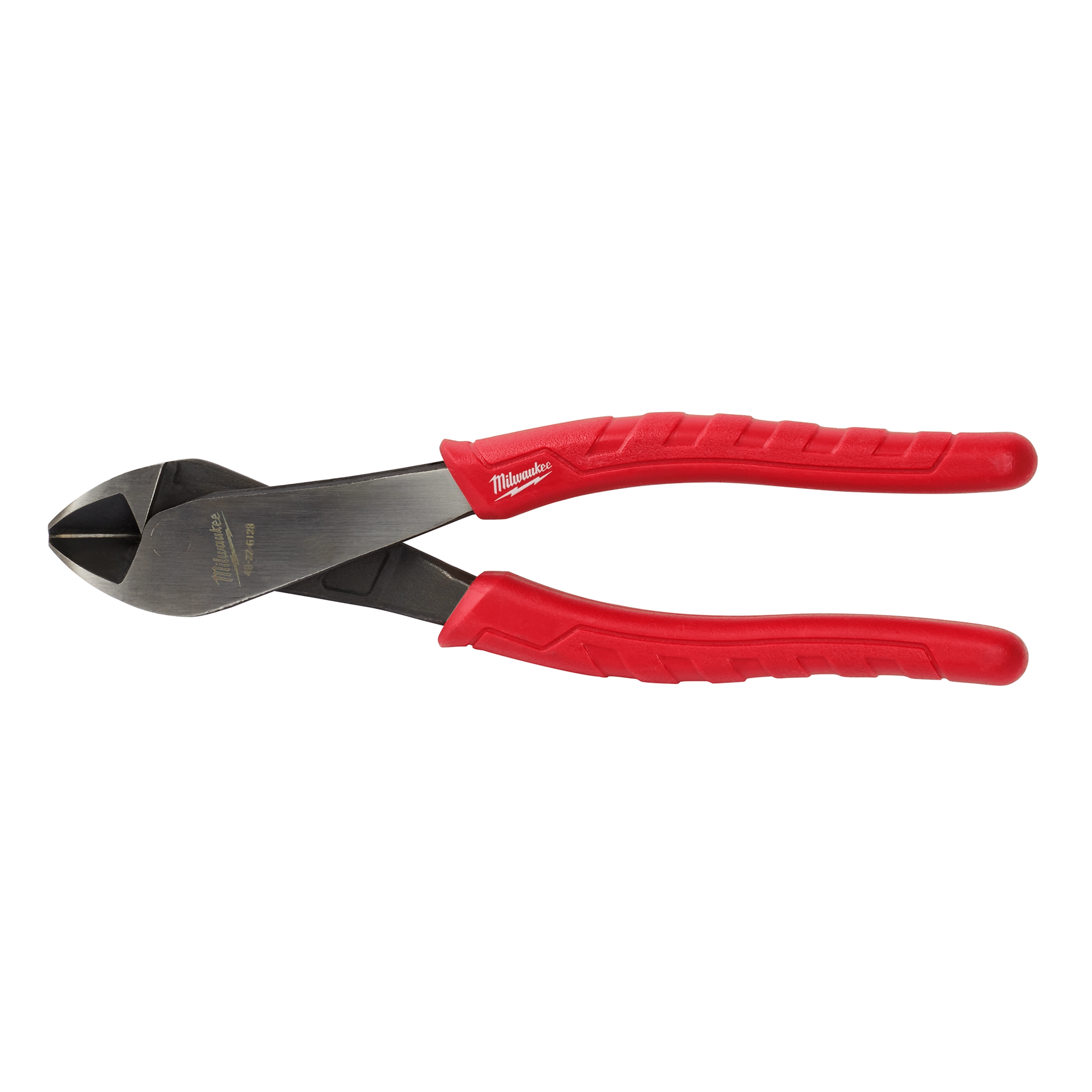 The 8" Comfort Grip Angled Head Diagonal Cutting Pliers feature red ergonomic handles and a black cutting head. The pliers are designed for precise cutting and increased comfort during use.