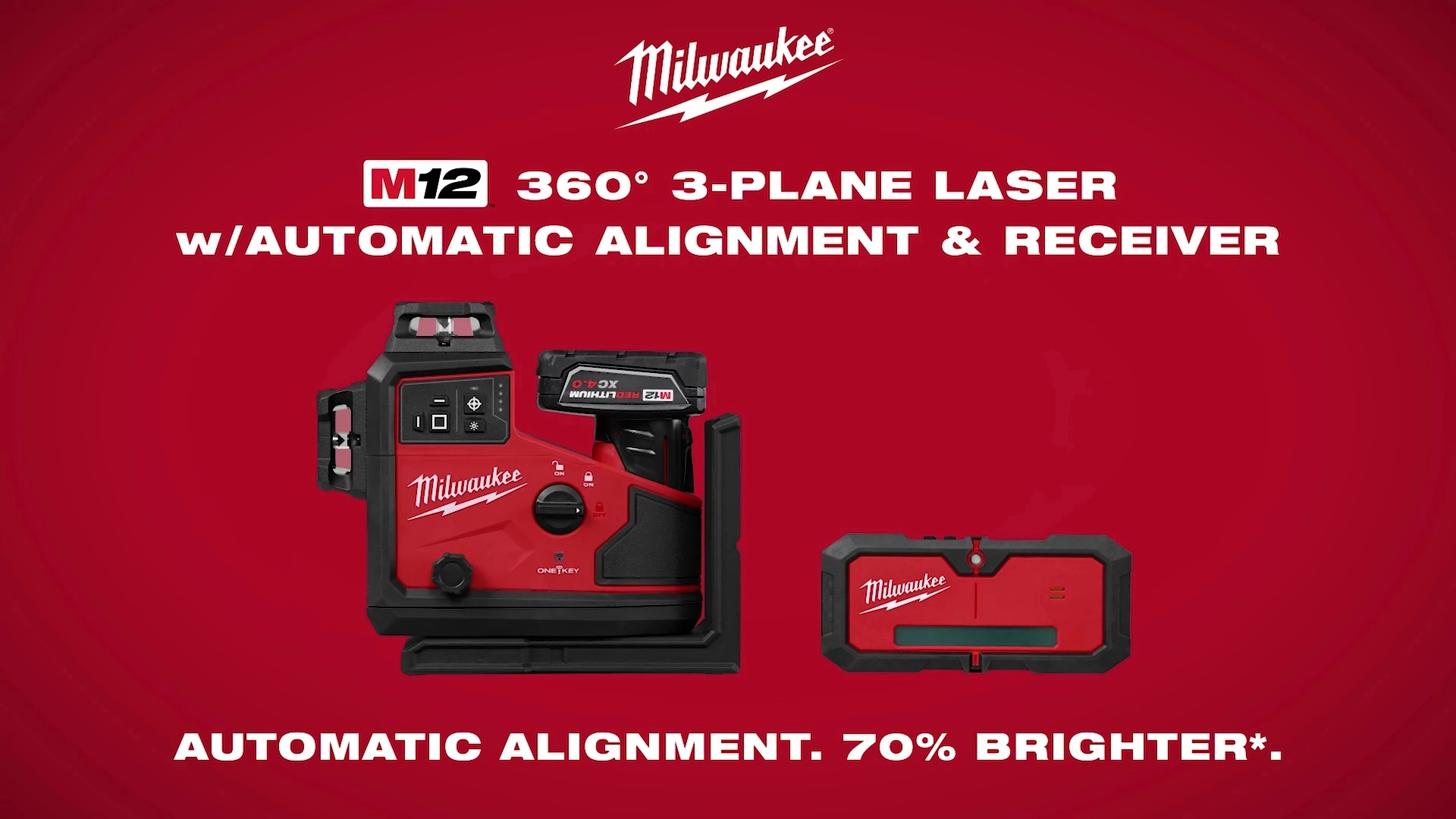 Milwaukee® M12™ Green 360° 3-Plane Laser wAutomatic Alignment & Receiver