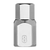 The image shows a 1/4" Drive 8mm Low-Profile Hex Bit Socket, a small, metallic tool with a hexagonal drive tip and a smooth body. The number "8" is engraved on its side, indicating its size.