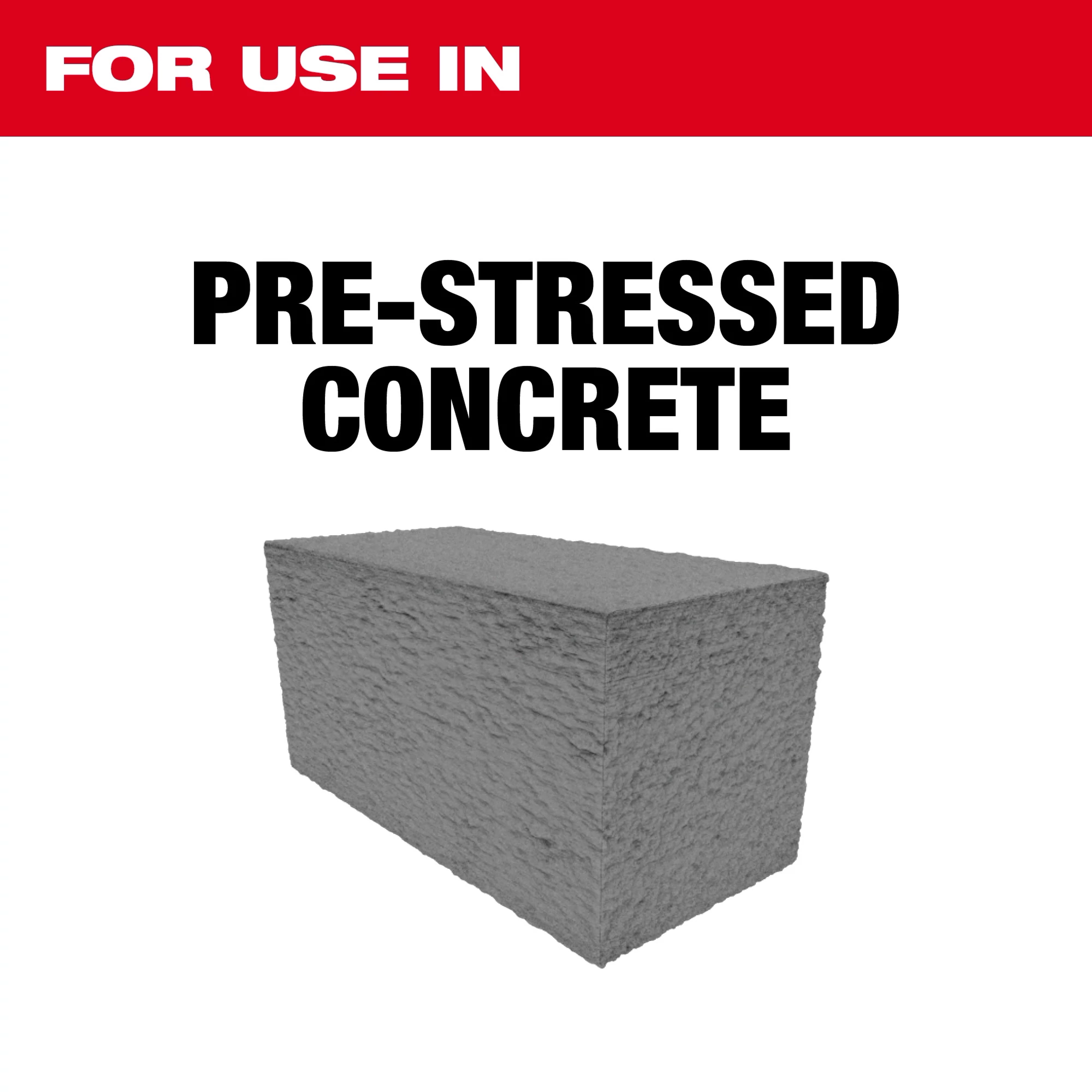 Prestressed Diamond Wet Core Bit For Use In pre-stressed concrete, featuring an image of a concrete block.