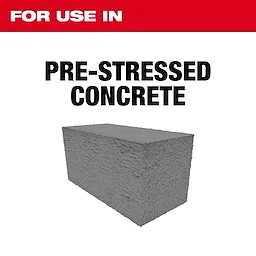 Prestressed Diamond Wet Core Bit For Use In pre-stressed concrete, featuring an image of a concrete block.