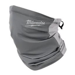 Gray Milwaukee WORKSKIN Performance Neck Gaiter with adjustable drawstring, designed for breathability and moisture-wicking.