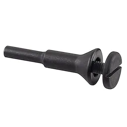 1/4 in. Arbor Cut Off Wheel Adapter in black, featuring a cylindrical shaft with a threaded end and slotted head for securing.