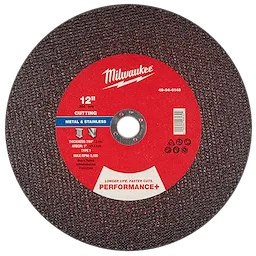 12" x 7/64" x 1" Performance+ Metal Cut Off Wheel Type 1 for cutting metal and stainless steel, with a 5,100 max RPM.