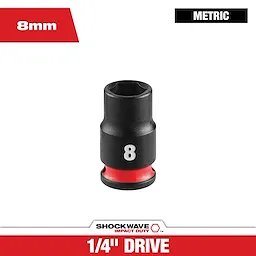 SHOCKWAVE Impact Duty 1/4" Drive 8MM Standard 6 Point Socket standing upright with an 8 marking and red band.
