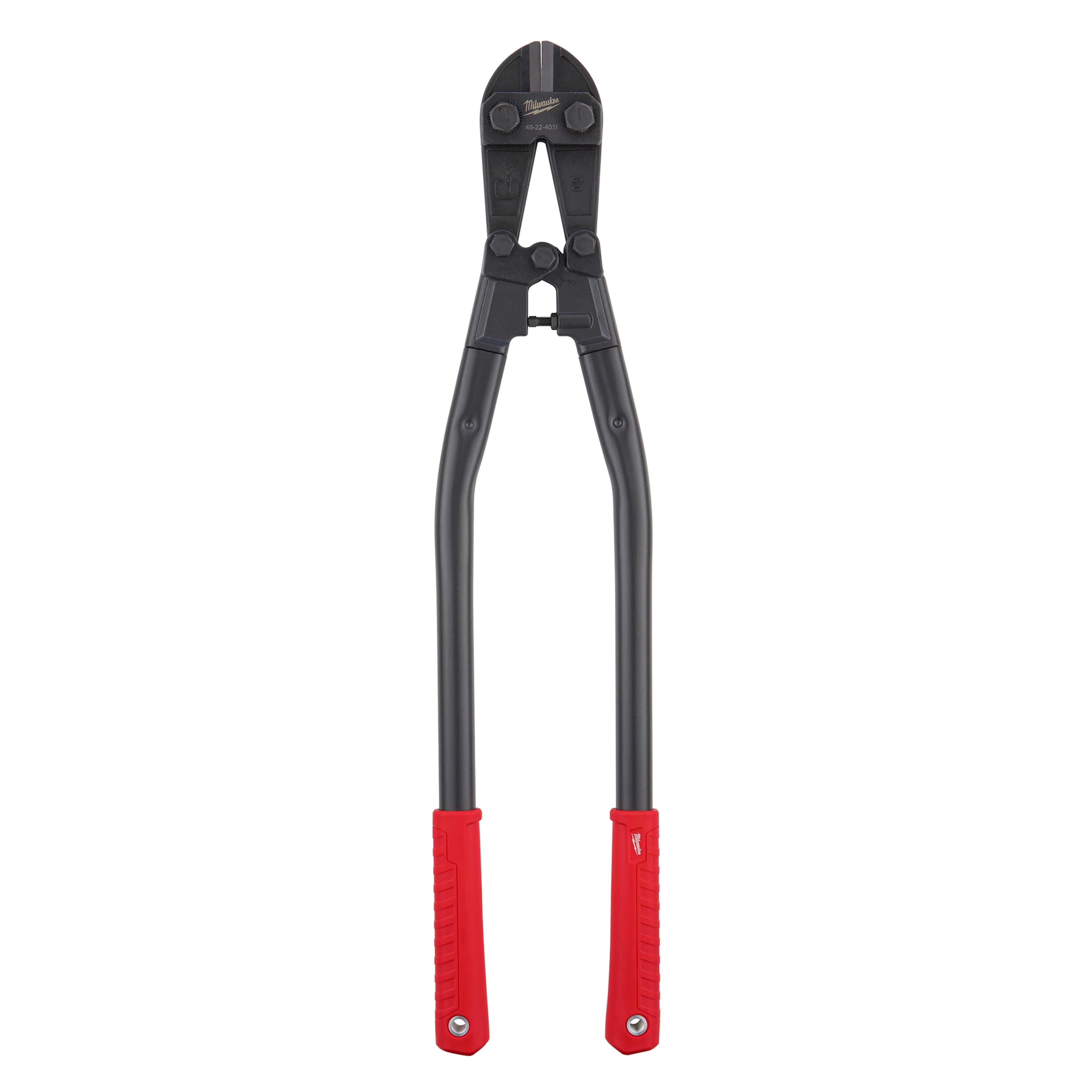 The 30" Bolt Cutter has long black handles with red grips and a heavy-duty black cutting head designed for cutting through tough materials such as chains, locks, and bolts.