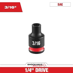 SHOCKWAVE Impact Duty 1/4" Drive 3/16" Standard 6 Point Socket standing upright with 3/16 marking and red band