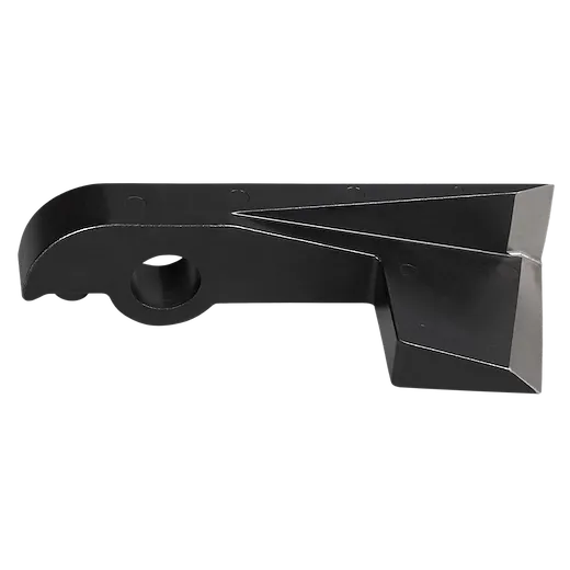 The M18 FUEL™ Covered Conductor Cable Stripper features a black, angular metal design with a hole and grooved edges for precise stripping of conductor cables. Its sturdy build ensures durability and efficient performance in professional settings.