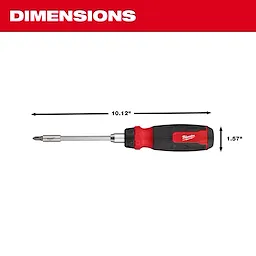 14-in-1 Ratcheting Multi-Bit Screwdriver shown with dimensions: 10.12 inches in length and 1.57 inches in width.