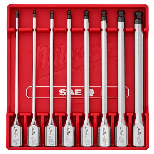 8pc 3/8” Drive Long Ball End Hex Bit Socket Set - SAE
