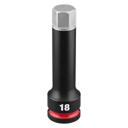 SHOCKWAVE Impact Duty 1/2" Drive 4" Hex 18mm Bit Socket standing upright on a plain background.