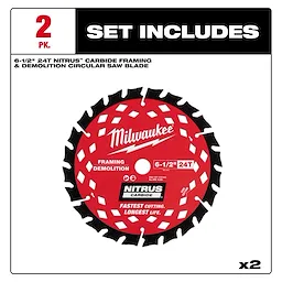 Packaging displaying a 6-1/2” 24T NITRUS Carbide Framing & Demolition Circular Saw Blade with set includes text.