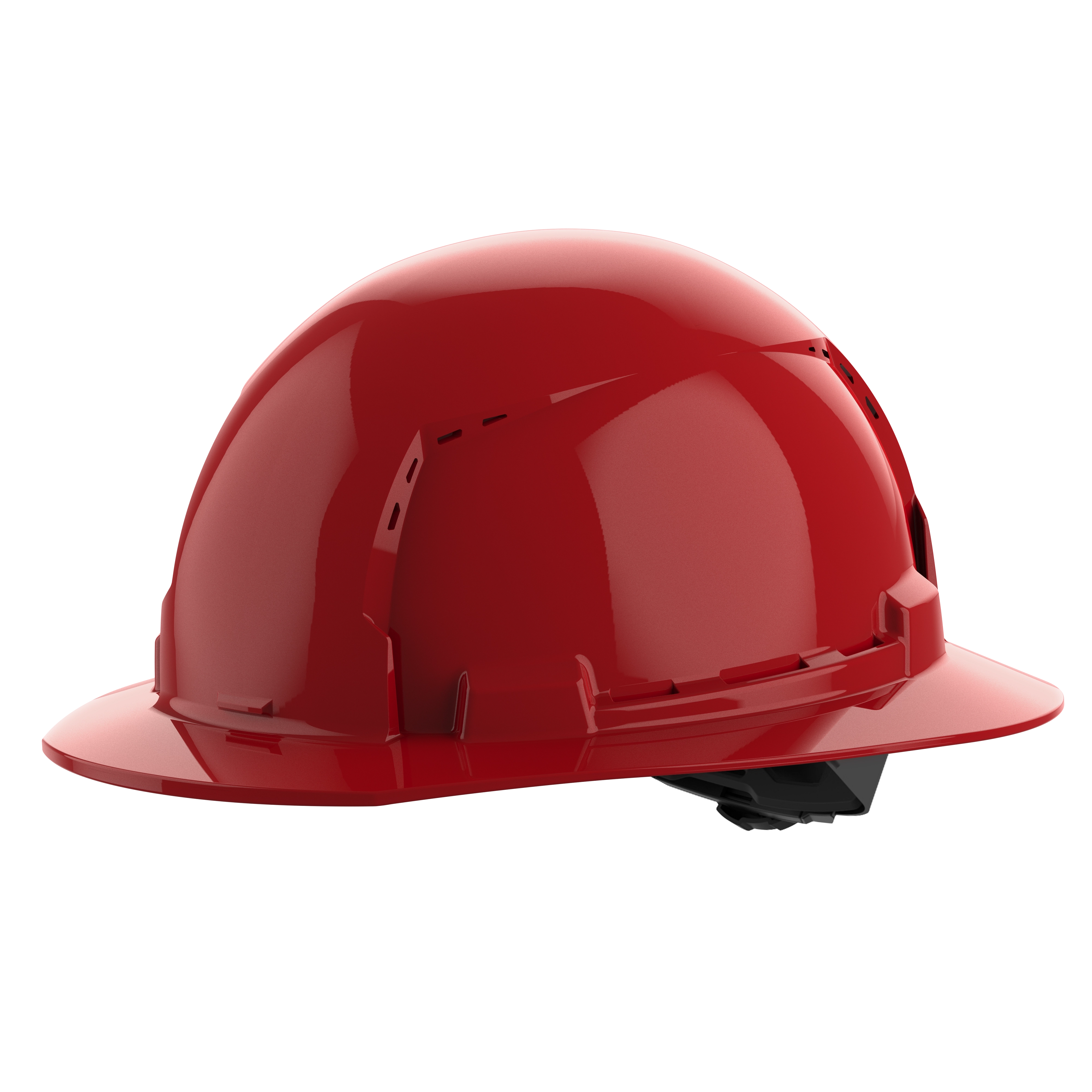 BOLT Red Full Brim Vented Hard Hat w/4pt Ratcheting Suspension (USA) - Type 1, Class C on a plain background