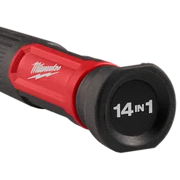 14-in-1 Precision Multi-Bit Screwdriver with red and black handle, featuring storage for multiple screwdriver bits.