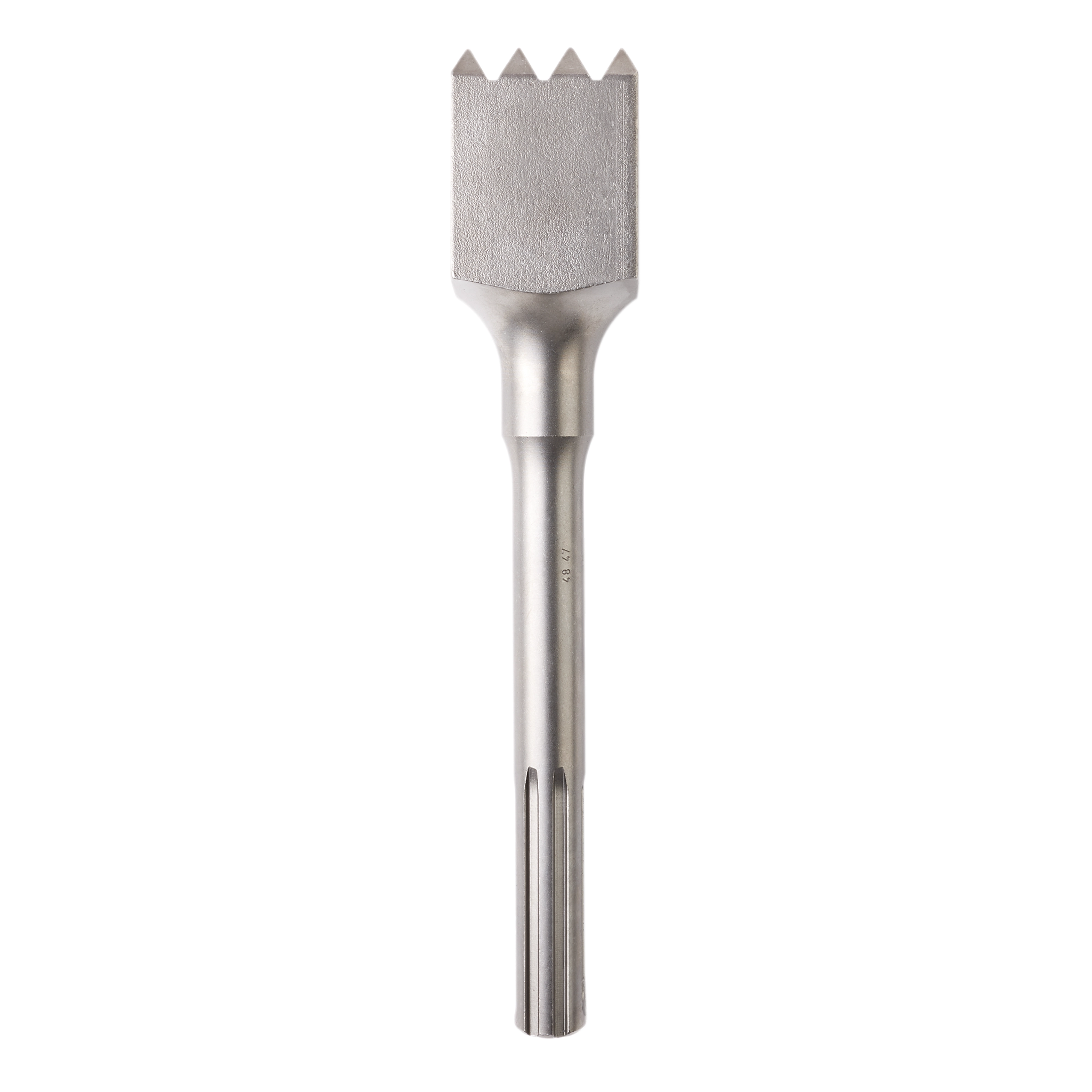 SDSMAX DEMO 10-1/2" BUSHING tool with a grooved handle and a square, textured end featuring pointed teeth.