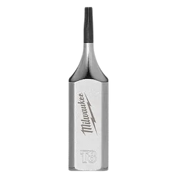 1/4" Drive T8 Tamper-Proof TORX Bit Socket with a metallic finish and the Milwaukee logo. Designed for use with T8 TORX screws, featuring tamper-proof functionality ideal for security fasteners.
