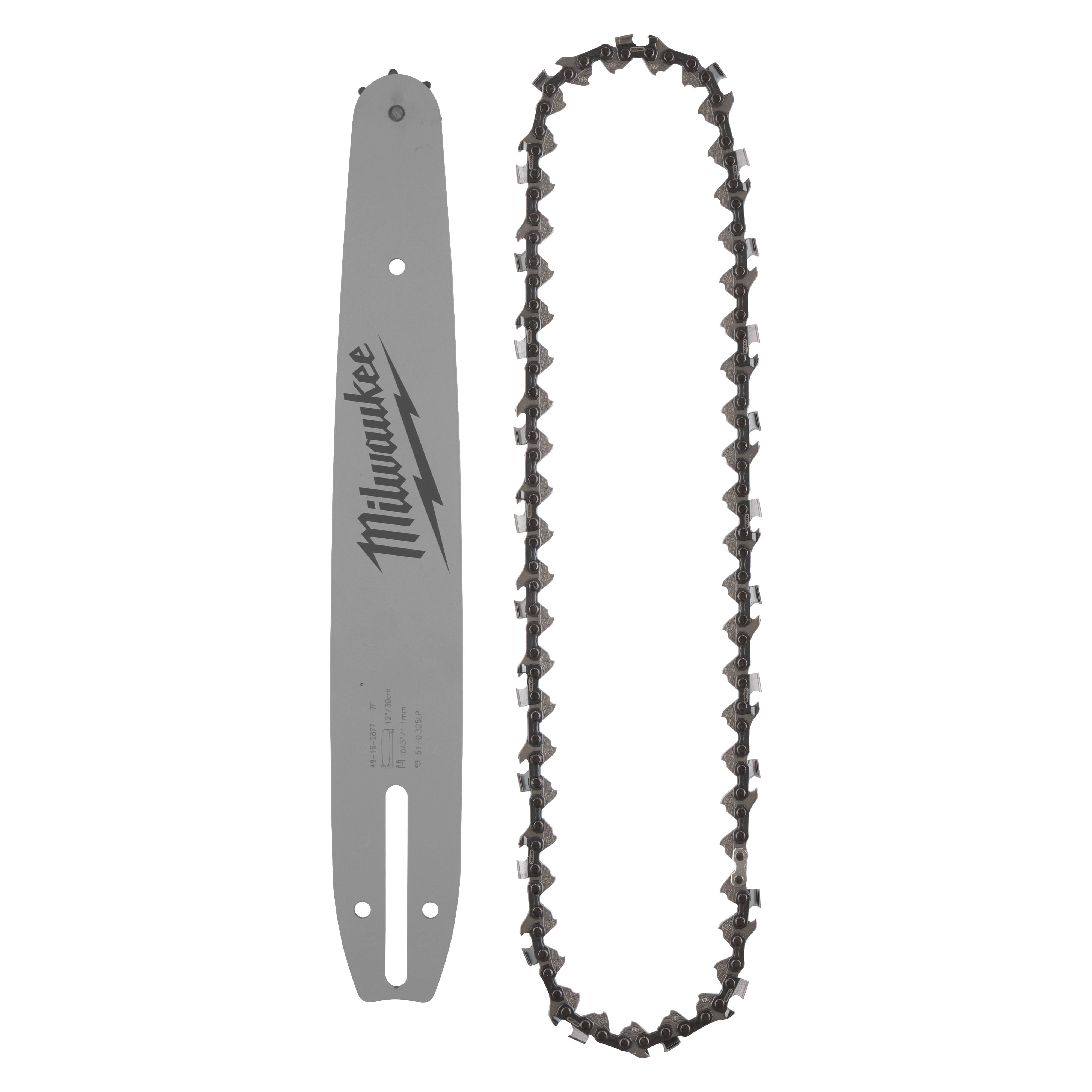 12" Narrow Nose .325" LP Pitch .043" Gauge Bar and Chain Combo Kit with a metal guide bar and matching saw chain.