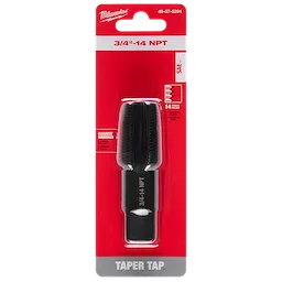 3/4"-14 NPT Straight Flute Taper Tap in red and black packaging with clear markings, designed for threading pipe.