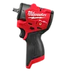 This is an image of the Milwaukee M12 FUEL™ 3/8" Subcompact Impact Wrench with Friction Ring. It features a black and red body with the Milwaukee logo on the side. The handle has a rubberized grip for comfort.